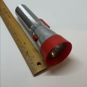 Vintage Red and Silver Flashlight Ray-O-Vac 7.5” long for parts